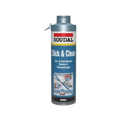 Image of Soudal Click &amp; Clean Gun PU Foam Cleaner Spray Fix Aerosol Clear 500ml Canister, Solvent Based, Cleaning And Maintenance, Quick Easy to Use