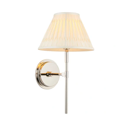 Image of Rennes &amp; Chatsworth Wall Lamp with Shade Bright Nickel Plate Ivory Silk