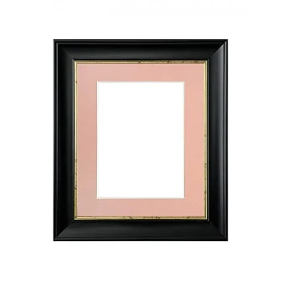 Image of FRAMES BY POST Scandi Black with Crackle Gold Picture Photo Frame Pink Mount A2 Image Size A3 Plastic Glass