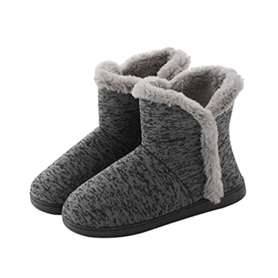 Image of Rojeam Winter Boots Slippers Knitted Women Men Home Booties Plush House Shoes Indoor Outdoor Grey Size 9/9.5 UK