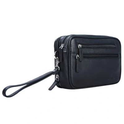 Image of STILORD &#039;Nero&#039; Wrist Bag for Men Leather Hand Pouch with Strap Vintage Handbag Tablet 8.4 inches Travel Festival in Genuine Leather, Colour:Black
