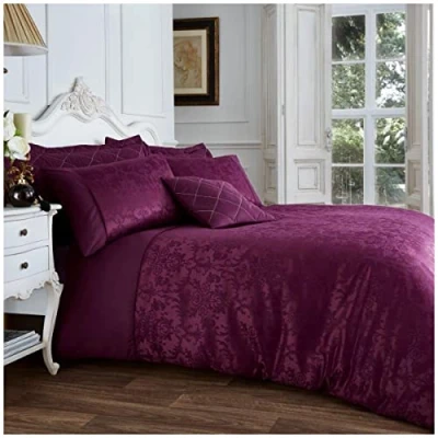 Image of GC GAVENO CAVAILIA Super Soft Jacquard Duvet Covers Double, Easy Care Breathable Bedding Sets, Machine Washable Quilt Covers, Aubergine