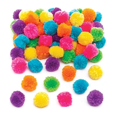 Image of Baker Ross AW528 Woolly Neon Pom Poms (Pack of 84) for Kids Arts and Crafts