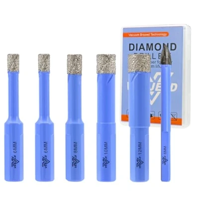 Image of Dry Diamond Drill Bits Set 6/6/8/10/12mm 5Pcs Tile Hole Saw Kit and 1Pc 6mm Carbide Bit for Ceramic Porcelain Marble Granite Triangle Shank with Storage Case