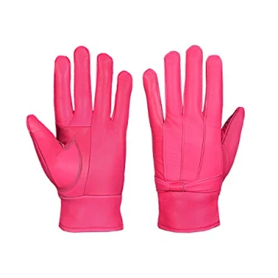 Image of SiXsigma Sports Ladies Leather Gloves Women&#039;s Soft Fleece Lined Coloured Genuine Bow Warm Winter (PiNK, Medium/Large)