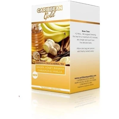 Image of Caribbean Gold Fruit And Herbal Teas 18 Flavours (Ginger, Honey, Banana, Cinnamon &amp; Vanilla)