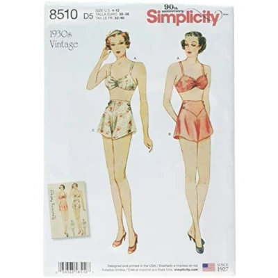 Image of Simplicity Miss Vintage Brassiere and Panties Sewing Pattern, Paper, White, 22 x 15 1 cm