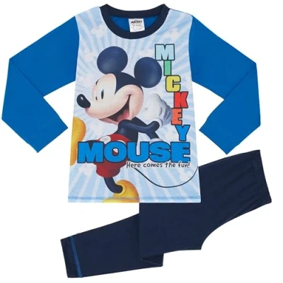 Image of Disney Mickey Mouse Boys Pyjama Set Pjs Nightwear Size 12 18 Months Blue