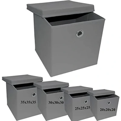 Image of A4O6 Fabric Foldable Storage Cubes Boxes Non woven Cloth organisers Basket Square Folding Box Collapsible Kids Toys Drawer (Grey, 25x25x25cm)