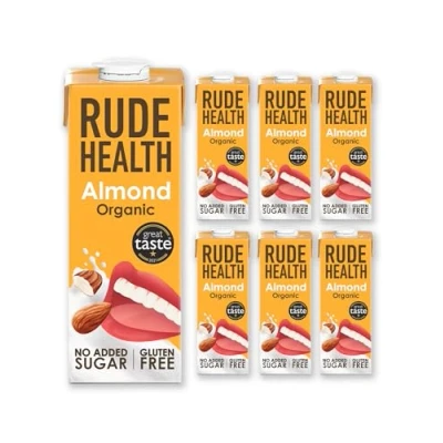 Image of Rude Health 6 x 1 Litre Organic Almond Dairy Alt Milk, 100% Natural Drink, Lactose Free, Free &amp; Gluten No Added Sugar, Award Winning, Healthy Vegan, Recyclable Packaging