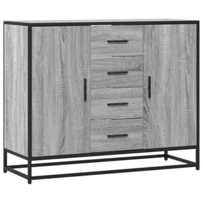 Image of vidaXL sideboard cupboard/highboard grey sonoma engineered wood, industrial metal frame versatile storage cabinet for dining room/living room/bedroom, 92x35x76 cm, rustic style