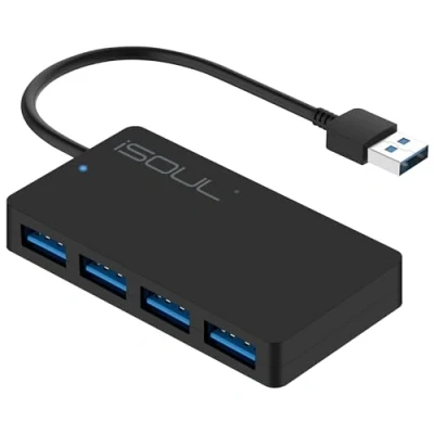 Image of iSOUL USB Hub 3.0 4 Port Ultra Slim A 0.6ft Multiport Extended Data Cable, Splitter for PC, MacBook, PS4, PS5, Xbox, Playstation, Mac, Laptop, iMac [USB Adapter, Extender]