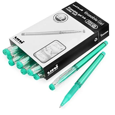 Image of uni ball UF 222 07 Erasable Rollerball Gel Pens. Premium 0.7mm Ballpoint Tip for Super Smooth Writing, Drawing &amp; Colouring.. Pack of 12 Green