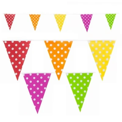 Image of 10 Metre Multicoloured Polka Dot Bunting with 20 Triangle Pennant Flags Hanging Garland Banner Baby Shower Gender Kids Party Decoration Multi Colour 32ft