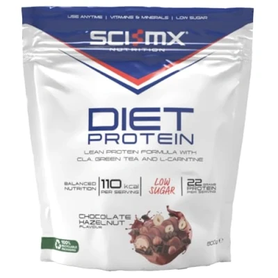 Image of SCI MX Diet Whey Protein Powder Shake + Vitamins &amp; Green Tea, CLA L Carnitine Chocolate Hazelnut Low Sugar 22g 110 Calories per Serving 800g