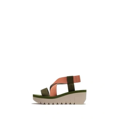 Image of Fly London Women&#039;s YABI922FLY Sandal, Army Green/Tea Rose/Army Green, 6 UK