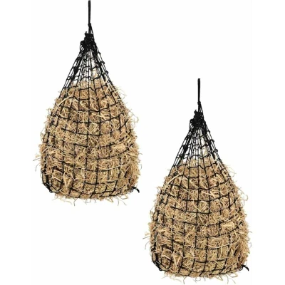 Image of vidaXL Hay Nets Slow Feed Feeder for Horses 2 pcs, Black, PP, 75x75 cm, Weather Resistant, Feed, Net Bag