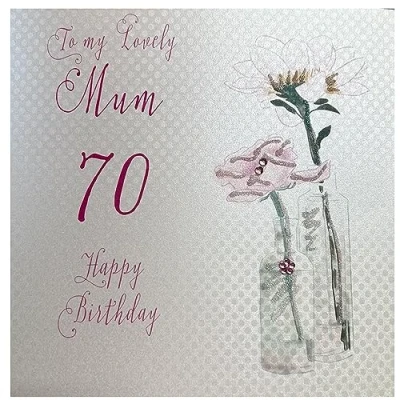 Image of white cotton cards Dandelion, Happy Lovely Mum 70&quot; Handmade 70th Birthday Card, White, bd61 70