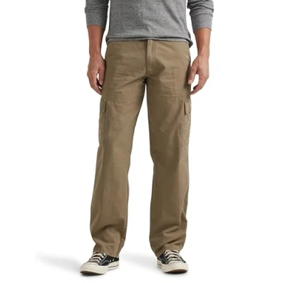 Image of Wrangler Authentics Men&#039;s Twill Relaxed Fit Cargo Pant (Logan) Casual, Military Khaki Ripstop, 36W x 34L