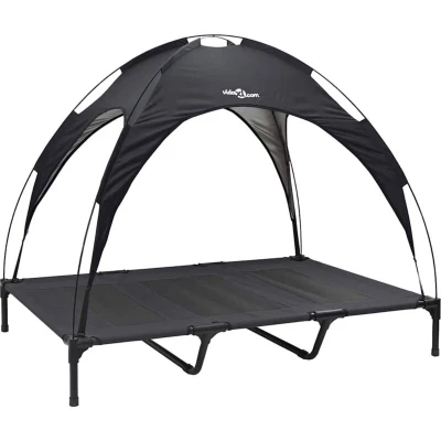 Image of vidaXL Raised Dog Bed with Removable Roof Black XL Steel