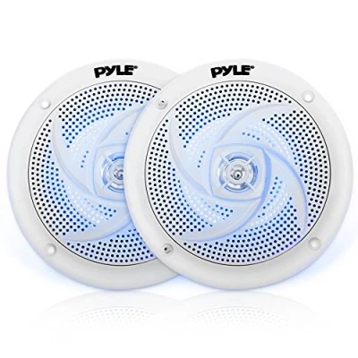 Image of Pyle Marine Speakers 4 Inch 2 Way Waterproof and Weather Resistant Outdoor Audio Stereo Sound System with LED Lights, 100 Watt Power Low Profile Slim Style 1 Pair PLMRS43WL (White)