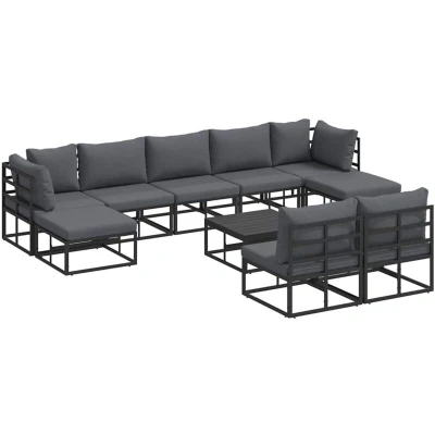 Image of vidaXL Garden Sofa Set 10 pcs Black 70 x 32 cm Aluminium