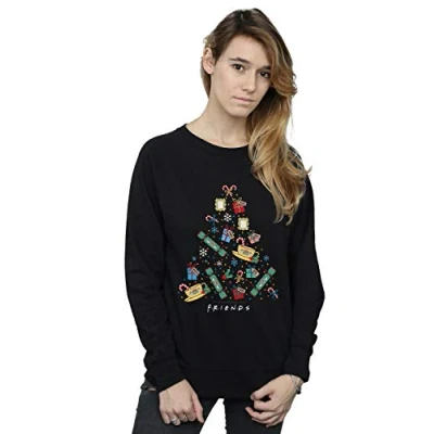 Image of Absolute Cult Friends Women&#039;s Christmas Tree Sweatshirt Black Large