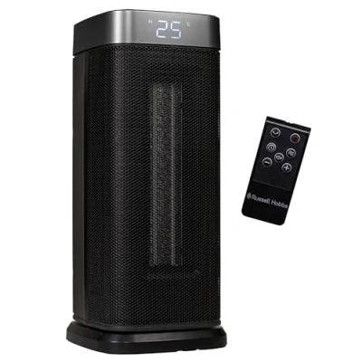 Image of Russell Hobbs 14 Inch Space Portable Heater, 2000W Silent Oscillating Ceramic Electric Heater Black &amp; Silver, Low Energy Digital Display, 5 Modes, 24hr Auto Timer, Overheat Protection, RHCTH2002S