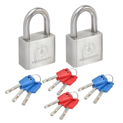 Image of Magmaus® PD240 [Never Rust] Heavy Duty Waterproof Outdoor Padlock with 12 Keys Stainless Steel [High Security Protection] Ideal Gate or Shed Lock