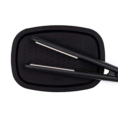 Image of Minky Styling Mat Pack of 2 Soft Silicone Heat Resistant Mat, for Hair Straighteners &amp; Care, Stylish Compact Travel Proof Choice Colours (Black)