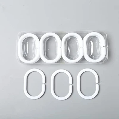 Image of Plastic Shower Curtain Rings,Pack of 12 White Bathroom Hooks Loop Clips Bath Drape Replacement C Rings Pole and rail Window Rod (white)