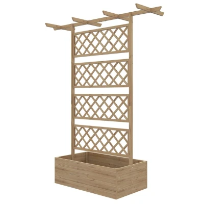 Image of Outsunny Wood Planter with Trellis, Raised Garden Bed Privacy Screen Box to Grow Vegetables, Herbs and Flowers for Garden, Patio, Deck, Natural