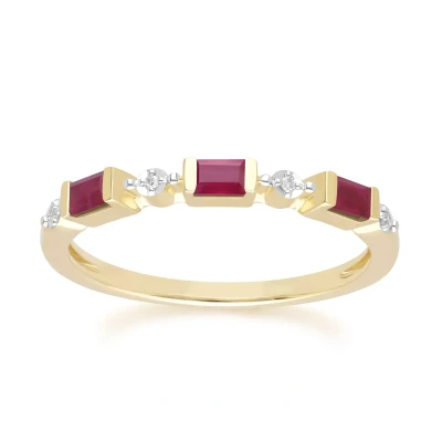 Image of Classic Baguette Ruby &amp; Diamond Eternity Ring in 9ct Yellow Gold