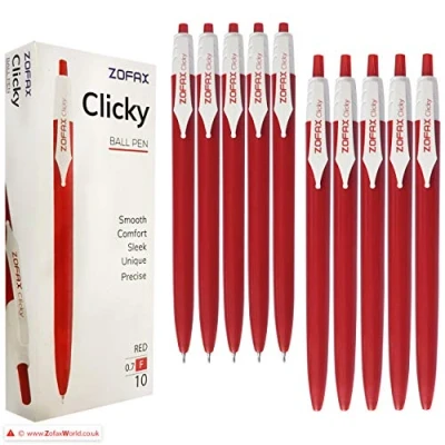 Image of ZOFAX Clicky 10 x 0.7mm RED Retractable Fine Ballpoint Pens Comfort Grip Smooth Writing Business Hospital School Office Ideal