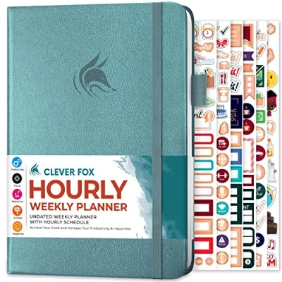 Image of Clever Fox Planner Schedule Undated Weekly &amp; Monthly Life with Time Slots, Appointment Book Daily Organizer, A5 (Aquamarine)
