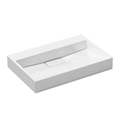 Image of Durovin Bathrooms Luxurious Cast Stone Resin Bathroom Basin Wall Hung Or Countertop Sink No Tap Hole Concealed Waste 600 x 380mm (WXD)