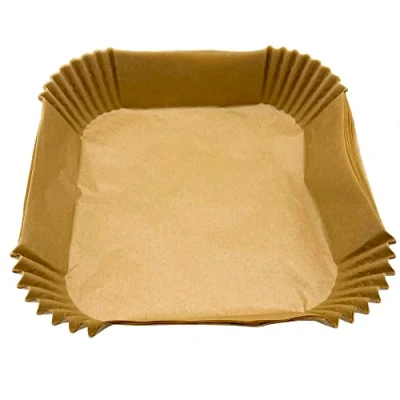 Image of 100pcs Air Fryer Disposable Paper Liner, Square Liners for Fryer,Non Stick Parchment Frying, Baking, Cooking, Roasting and Microwave Unbleached, Oil Proof, 6.5inch KE028