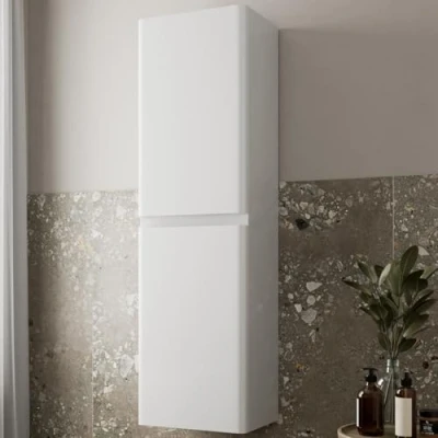 Image of Artis® Centro 1200 x 350mm Wall Mounted Tall Bathroom Cabinet Hung Boy Unit 2 Door Furniture Storage Cupboard Tallboy, Soft Close Doors, White Gloss