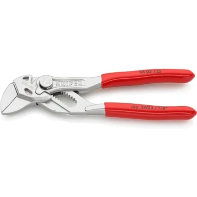 Image of Knipex Mini pliers wrench and a in single tool chrome plated, plastic coated 125 mm 86 03