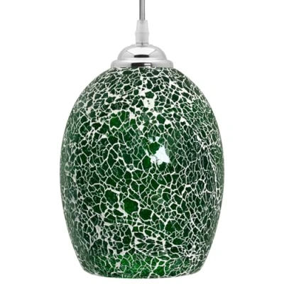 Image of Crackle Glass Pendant Light Green Retro Flatten Globe Mosaic Ceiling Lamp Shade Hanging K424