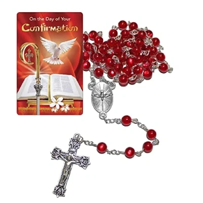Image of Widdle Gifts Ltd Confirmation Rosary Beads and Prayer Card Gift Set Girl F6054/RUBY 0553