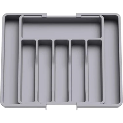 Image of YORKSHIRE HOMEWARE Cutlery Drawer Organiser Expandable Tray for Kitchen Adjustable Utensil Forks, Knives Multipurpose Storage &amp; Organisation Solution (Grey)