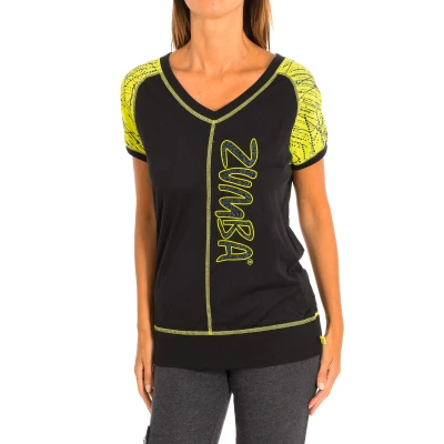 Image of Zumba Womenss short sleeved V neck sports T shirt Z1T00469 Black Cotton Size X Small