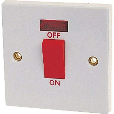 Image of Dencon 45A Double Pole Switch with Pilot Lamp to BS3676 (One Size) (White/Red)