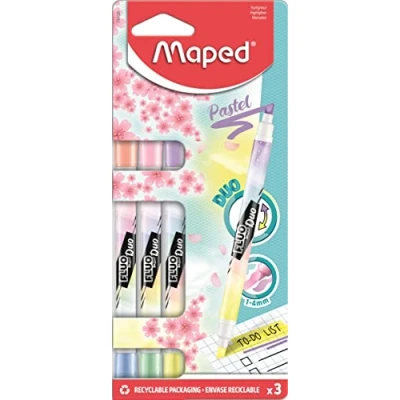Image of Maped Double sided highlighter, marker pen FLUO DUO pastel x3 markers tones