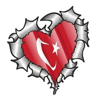 Image of Heart Shaped RIPPED TORN METAL Turkey Turkish Flag For Football Team Supporter Match Vinyl Car Sticker 105x100mm