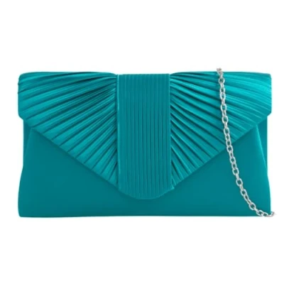 Image of LeahWard Women&#039;s Satin Fabric Flap Clutch Bag Prom Wedding Party Evening Shoulder Handbag (Teal)