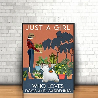 Image of TNND Just A Girl Who Loves Dogs And Gardening Metal Sign Art Tin Poster Gift 8x12 inch