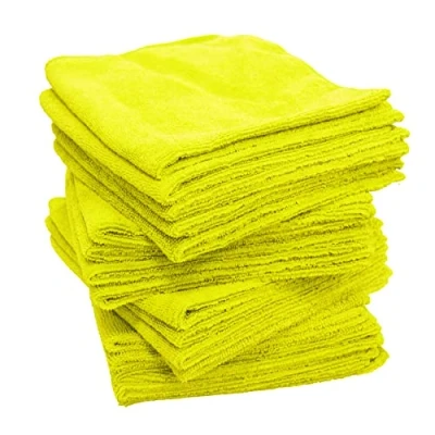 Image of 18PC Large Soft Absorbent Yellow Microfibre Cleaning Cloths 38cm x for Polishing Dusting Tasks.