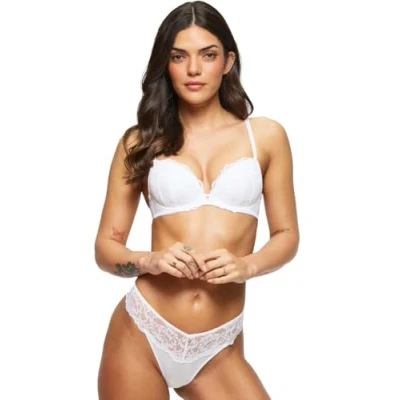 Image of Ann Summers Sexy Lace Planet Plunge Bra for Women with Underwire Padded Cups and a Charm Detail Ladies Bras Women&#039;s Everyday Push up Removable Pads White
